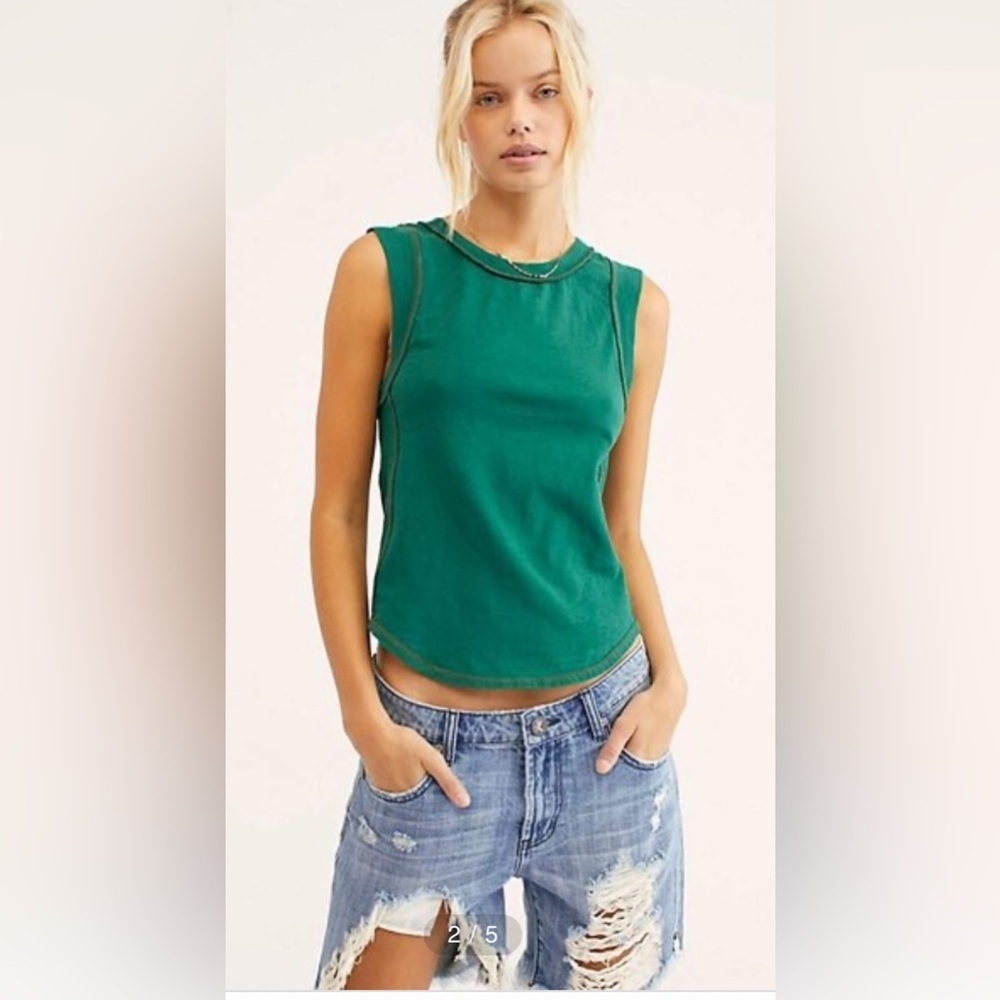 Free people we the free go to tank green small boho shirt muscle